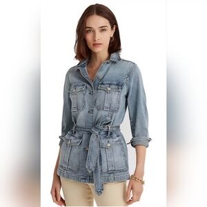 Ralph Lauren Belted Denim Blazer In Mojave Blue Wash Size 16